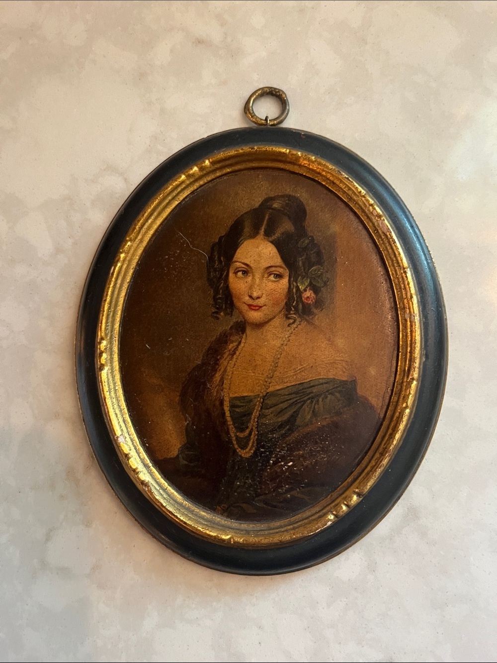 Vintage oval frame Victorian miniature portrait by Borghese